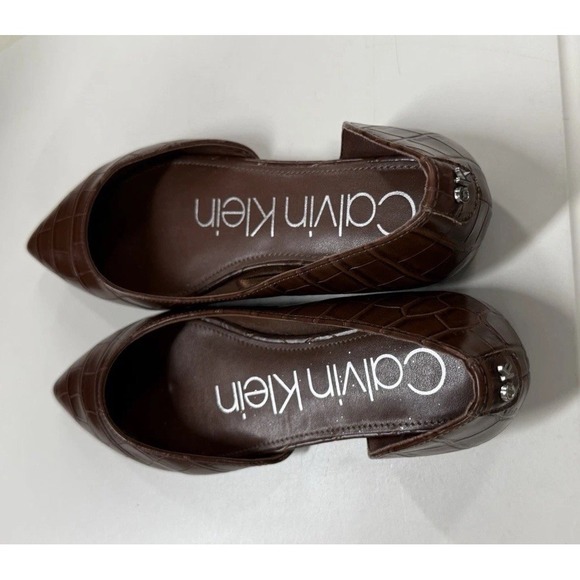 Calvin Klein Kconara Single Sided D'orsay Flats Faux Leather Brown Sz 6.5 - Picture 5 of 6